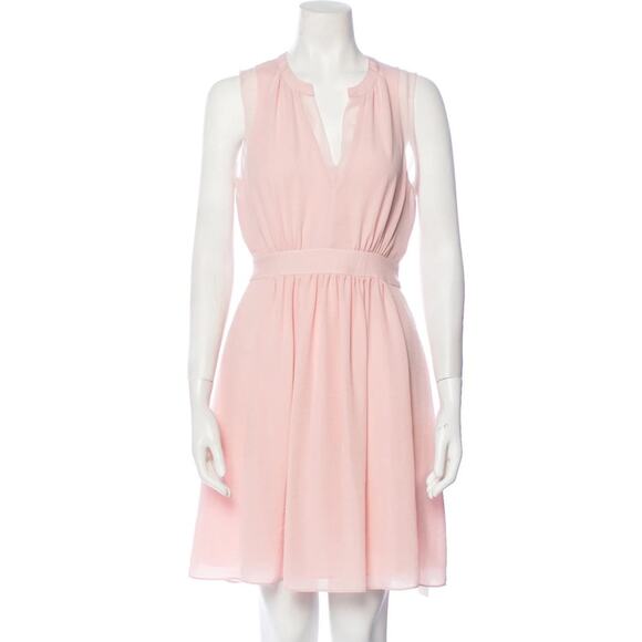 Rebecca Taylor | Women’s Pastel Pink V-Neck Flowy Above Knee Dress Pleated Party - Picture 1 of 11